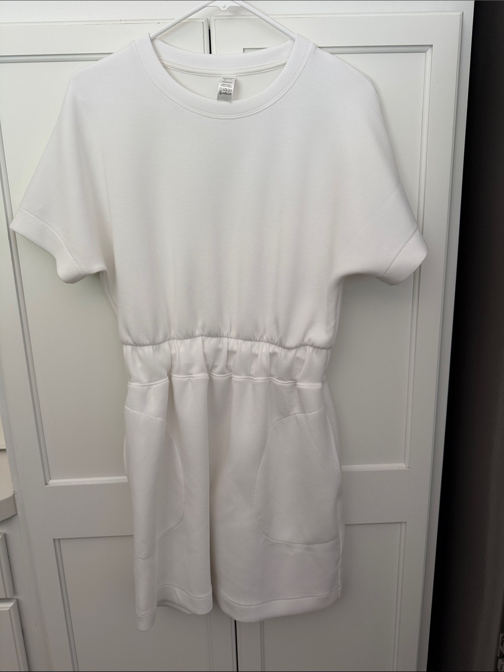 SPANX White Short Sleeve Elastic-Waist Pocket Dress Small
